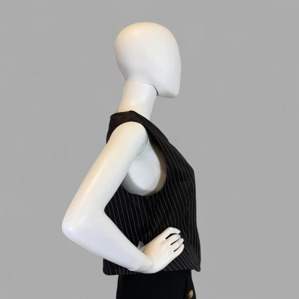 Commense Black Pinstripe Vest Top Women Large NWT Sleeveless Button Up Waistcoat